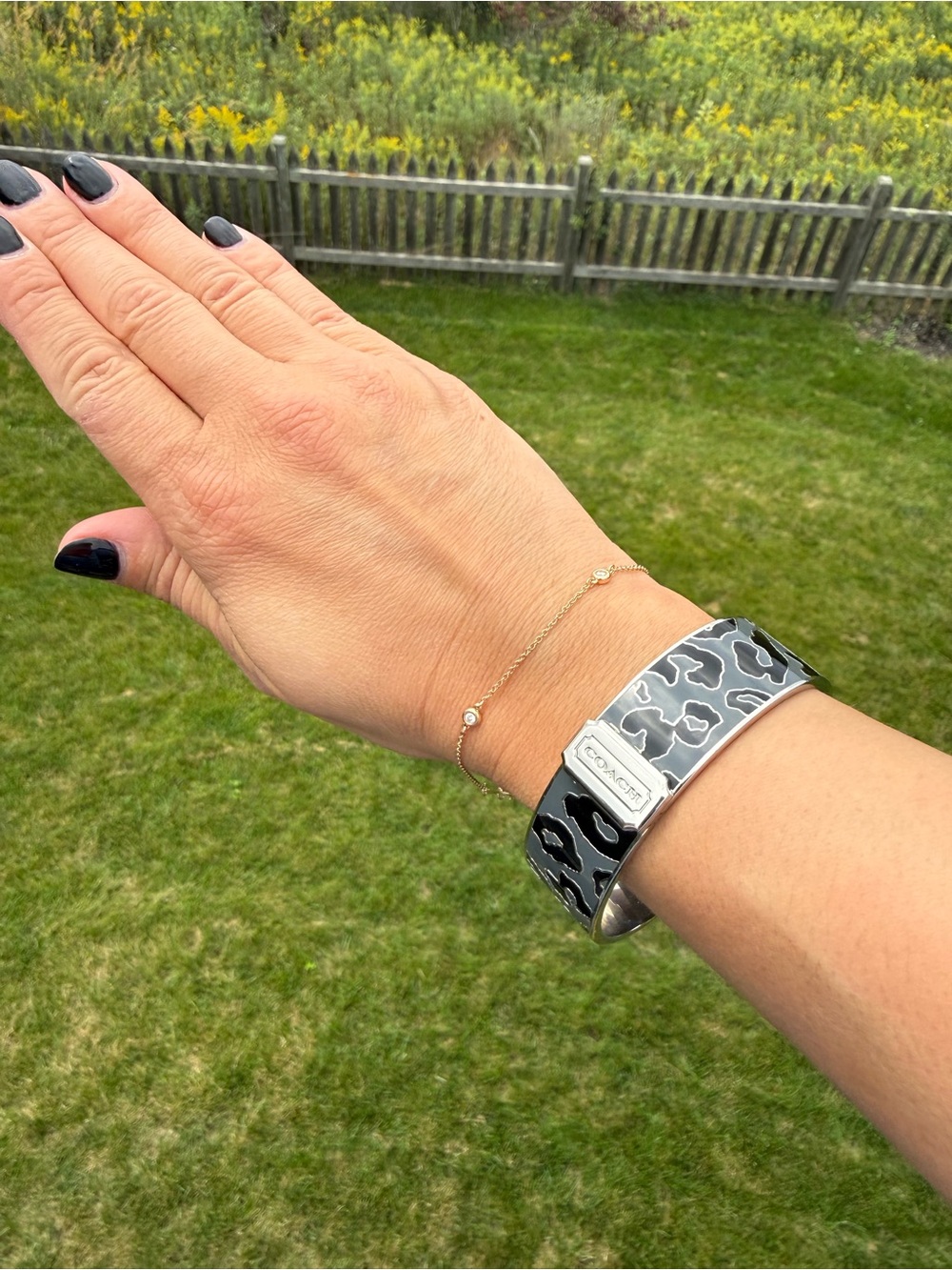 Coach Black and Silver Patterned Cuff Bracelet